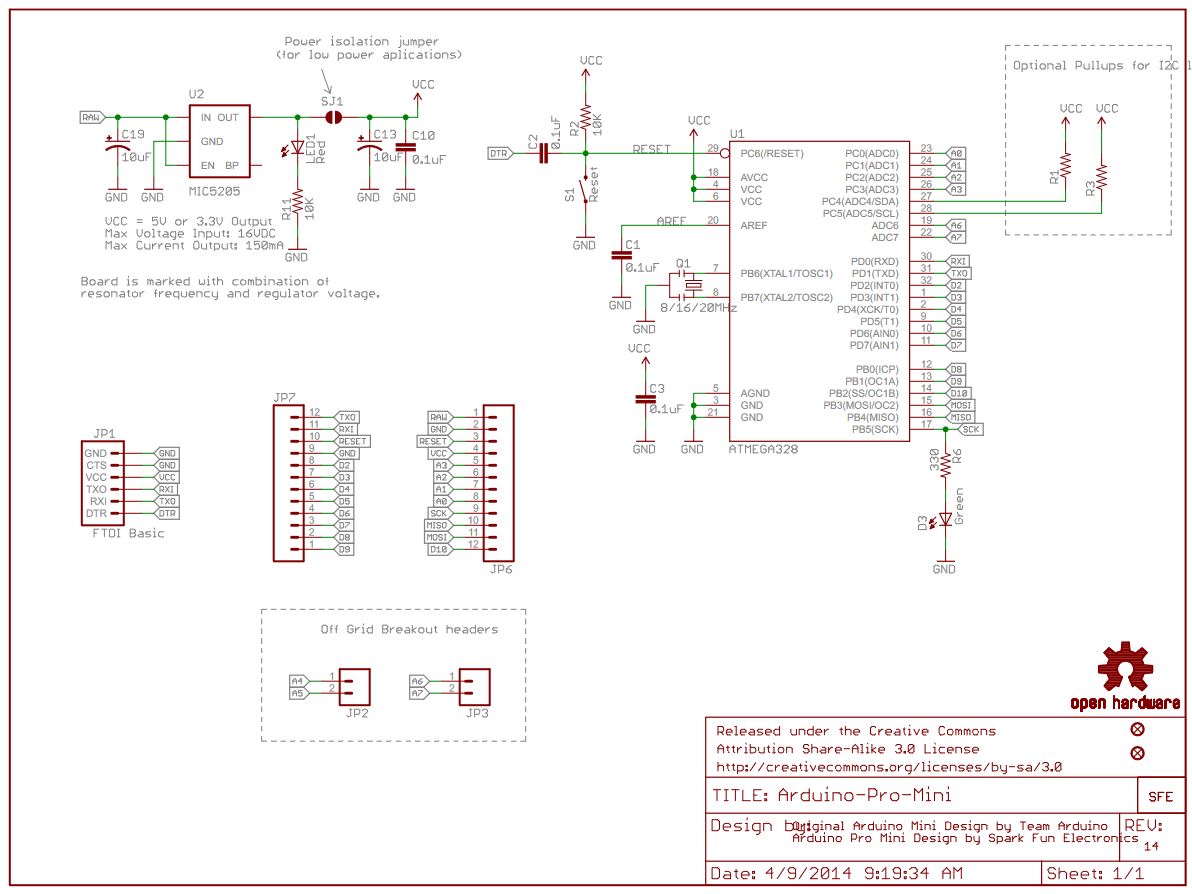 Совместимый с Arduino Pro Mini 5v / 16MHz на процессоре ATMEGAP.